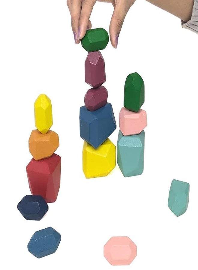 TOKYODO Wooden Balancing Stone colourfull Wood Stacking Block Shape and Color Sorting Balancing Building Block for Kids (Color Blocks, 24, Piece) - Image 2